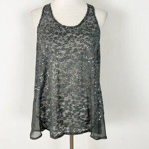 Y2K Ultra Pink Racerback Tank Top Sequined Sheer Size Large Women's